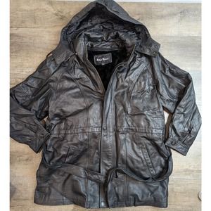 Michael Michelle Vintage Genuine Leather Overcoat Size Large Men's Black Zip Up